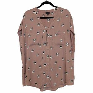 torrid Harper Mauve Cat-Print Split-Neck Pullover Blouse